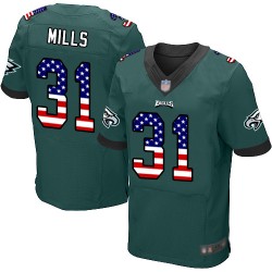 Elite Men's Jalen Mills Midnight Green Home Jersey - #31 Football Philadelphia Eagles USA Flag Fashion