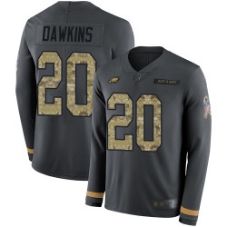 Limited Men's Brian Dawkins Black Jersey - #20 Football Philadelphia Eagles Salute to Service Therma Long Sleeve
