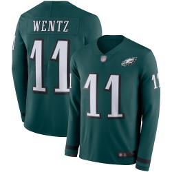 Limited Men's Carson Wentz Green Jersey - #11 Football Philadelphia Eagles Therma Long Sleeve