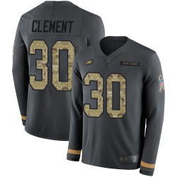 Limited Men's Corey Clement Black Jersey - #30 Football Philadelphia Eagles Salute to Service Therma Long Sleeve