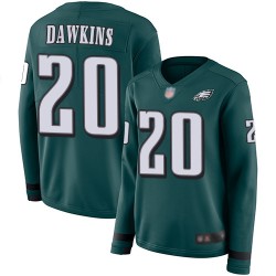 Limited Women's Brian Dawkins Green Jersey - #20 Football Philadelphia Eagles Therma Long Sleeve