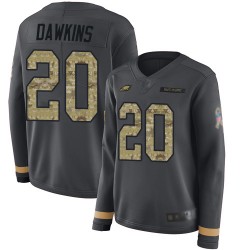 Limited Women's Brian Dawkins Black Jersey - #20 Football Philadelphia Eagles Salute to Service Therma Long Sleeve