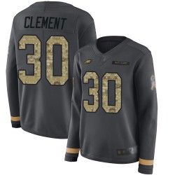 Limited Women's Corey Clement Black Jersey - #30 Football Philadelphia Eagles Salute to Service Therma Long Sleeve