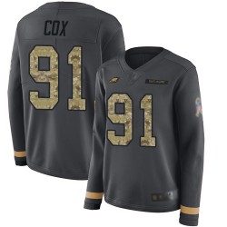 Limited Women's Fletcher Cox Black Jersey - #91 Football Philadelphia Eagles Salute to Service Therma Long Sleeve