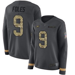 Limited Women's Nick Foles Black Jersey - #9 Football Philadelphia Eagles Salute to Service Therma Long Sleeve