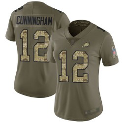 Limited Women's Randall Cunningham Olive/Camo Jersey - #12 Football Philadelphia Eagles 2017 Salute to Service