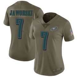 Limited Women's Ron Jaworski Olive Jersey - #7 Football Philadelphia Eagles 2017 Salute to Service