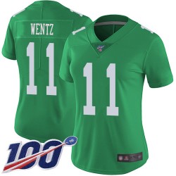 Limited Women's Carson Wentz Green Jersey - #11 Football Philadelphia Eagles 100th Season Rush Vapor Untouchable