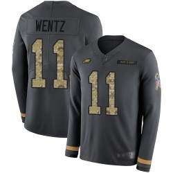 Limited Youth Carson Wentz Black Jersey - #11 Football Philadelphia Eagles Salute to Service Therma Long Sleeve