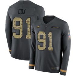Limited Youth Fletcher Cox Black Jersey - #91 Football Philadelphia Eagles Salute to Service Therma Long Sleeve