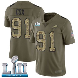 Limited Youth Fletcher Cox Olive/Camo Jersey - #91 Football Philadelphia Eagles Super Bowl LII 2017 Salute to Service