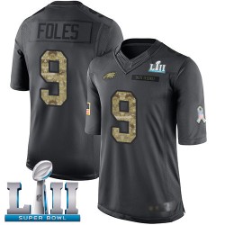 Limited Youth Nick Foles Black Jersey - #9 Football Philadelphia Eagles Super Bowl LII 2016 Salute to Service