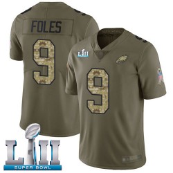 Limited Youth Nick Foles Olive/Camo Jersey - #9 Football Philadelphia Eagles Super Bowl LII 2017 Salute to Service