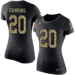 Football Women's Philadelphia Eagles #20 Brian Dawkins Black Camo Salute to Service T-Shirt
