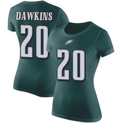 Football Women's Philadelphia Eagles #20 Brian Dawkins Green Rush Pride Name & Number T-Shirt