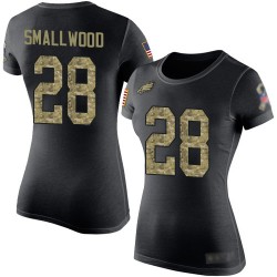 Football Women's Philadelphia Eagles #28 Wendell Smallwood Black Camo Salute to Service T-Shirt