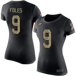 Football Women's Philadelphia Eagles #9 Nick Foles Black Camo Salute to Service T-Shirt