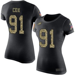 Football Women's Philadelphia Eagles #91 Fletcher Cox Black Camo Salute to Service T-Shirt