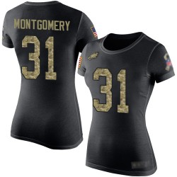 Football Women's Philadelphia Eagles #31 Wilbert Montgomery Black Camo Salute to Service T-Shirt