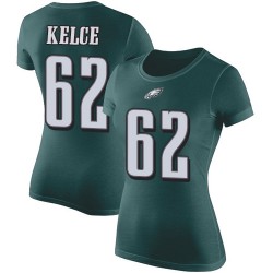 Football Women's Philadelphia Eagles #62 Jason Kelce Green Rush Pride Name & Number T-Shirt