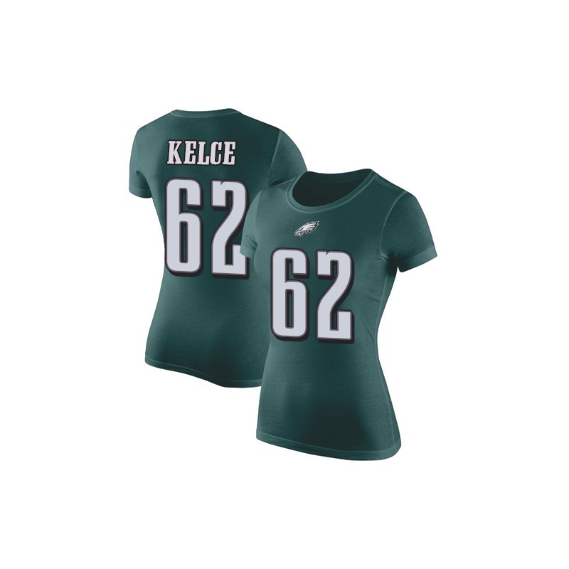 Football Women's Philadelphia Eagles #62 Jason Kelce Green Rush Pride Name  & Number T-Shirt Size S