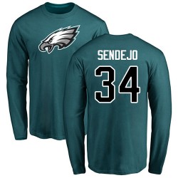 Andrew Sendejo Green Name & Number Logo - #34 Football Philadelphia Eagles Long Sleeve T-Shirt