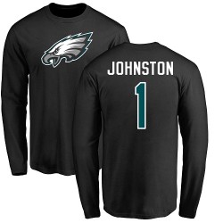Cameron Johnston Black Name & Number Logo - #1 Football Philadelphia Eagles Long Sleeve T-Shirt