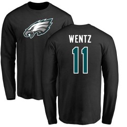 Carson Wentz Black Name & Number Logo - #11 Football Philadelphia Eagles Long Sleeve T-Shirt