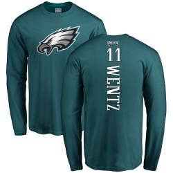 Carson Wentz Green Backer - #11 Football Philadelphia Eagles Long Sleeve T-Shirt