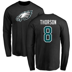 Clayton Thorson Black Name & Number Logo - #8 Football Philadelphia Eagles Long Sleeve T-Shirt