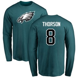 Clayton Thorson Green Name & Number Logo - #8 Football Philadelphia Eagles Long Sleeve T-Shirt