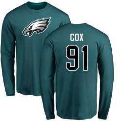 Fletcher Cox Green Name & Number Logo - #91 Football Philadelphia Eagles Long Sleeve T-Shirt