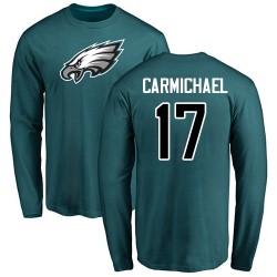Harold Carmichael Green Name & Number Logo - #17 Football Philadelphia Eagles Long Sleeve T-Shirt