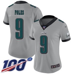 Limited Women's Nick Foles Silver Jersey - #9 Football Philadelphia Eagles 100th Season Inverted Legend