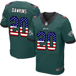 Elite Men's Brian Dawkins Midnight Green Home Jersey - #20 Football Philadelphia Eagles USA Flag Fashion