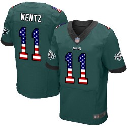 Elite Men's Carson Wentz Midnight Green Home Jersey - #11 Football Philadelphia Eagles USA Flag Fashion