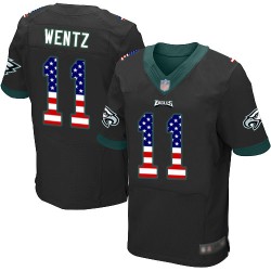 Elite Men's Carson Wentz Black Alternate Jersey - #11 Football Philadelphia Eagles USA Flag Fashion
