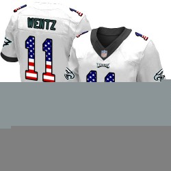 Elite Men's Carson Wentz White Road Jersey - #11 Football Philadelphia Eagles USA Flag Fashion